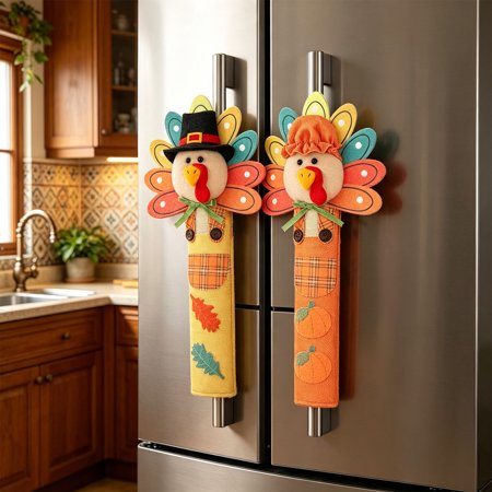 2 Pack Thanksgiving Turkey Fridge Handle Covers Non- Kitchen Appliance Handle Protector Thanksgiving Decorations,Christmas Home Decor
