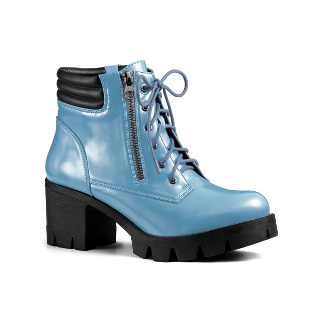 Unique Bargains Bottines de Combat à Talon Bloc à Bout Rond à Fermeture Éclair Latérale pour Femmes