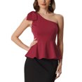 thumbnail image 1 of INSPIRE CHIC Women's One Shoulder Bow Ruffled Elegant Peplum Top S Burgundy, 1 of 6