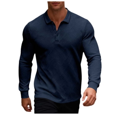 Ketyyh-chn99 Polos à Manches Longues pour Hommes Chemises à Col à Revers à Manches Longues Boutonnées T-Shirt/sous-Chandail Décontracté Taille pour TP, Marine