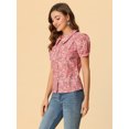 thumbnail image 4 of INSPIRE CHIC Blouse Boutonnée pour Femme à Manches Courtes Bouffantes Col Rabattu Haut en Coton à Motif Floral S Rose, 4 of 6