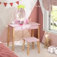 thumbnail image 1 of Costway Kid Vanity Table Stool Set with Mirror Wooden Legs Storage Drawer Pink, 1 of 10