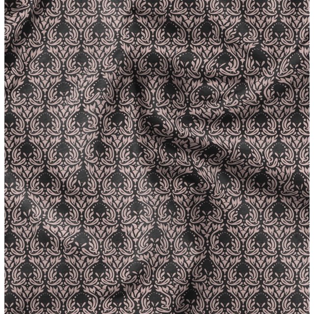 Soimoi Gray Rayon Fabric Palmette Damask Print Fabric by Yard 56 Inch Wide
