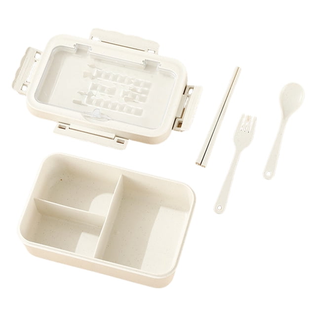 LeakProof Divided Lunch Box with Utensils Microwave Safe Food Container for Office, School Meal Prep (Plastic Bento Box)