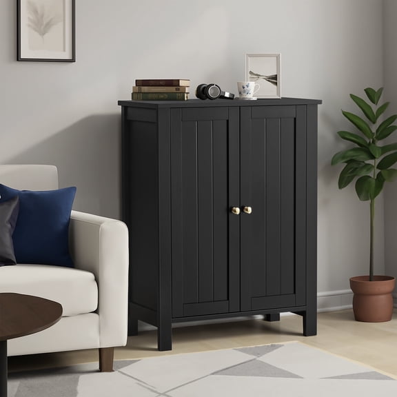 LEDREM Armoires de Salle de Bain Autoportantes, Armoire de Rangement de Salle de Bain au Sol avec Portes et Tablettes Ajustables, Noir Encre
