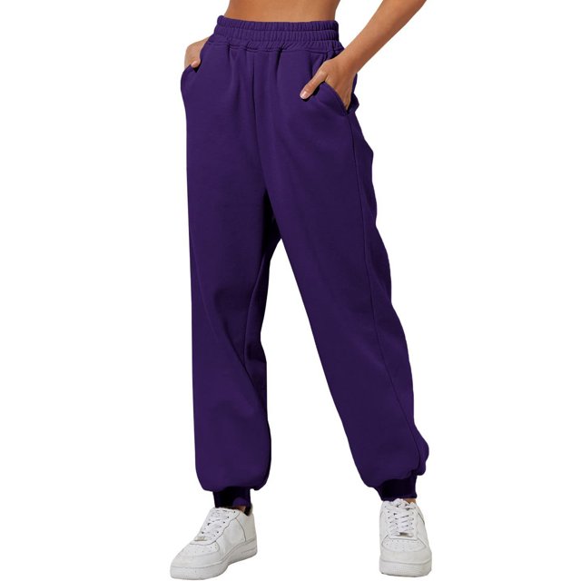 Innerwin Jogger Pants With Pockets Women Trousers Sports Solid Color Lounge Sweatpants Purple M
