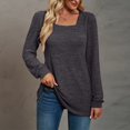 thumbnail image 5 of CHUANK Chemise Longue Cache-Ventre Fluide à Col Rond Unie à Manches Longues Hauts Grande Taille pour Femmes Chic Tunique Confortable à Porter avec des Leggings Bleu TTG, 5 of 5
