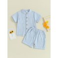 thumbnail image 2 of Gupgi Boys Summer Cotton Outfits Kids Solid Color Buttons Short Sleeve Tops Elastic Waist Shorts, 2Pcs Set, 2 of 6