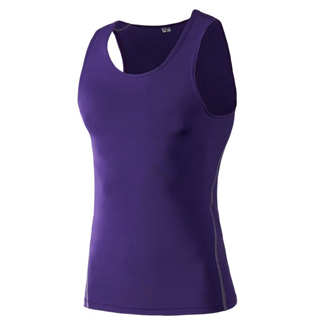 TOPTIE Men's Athletic Tank Top, Under Base Layer Sleeveless Shirt, Gym Workout Vest-Purple-L
