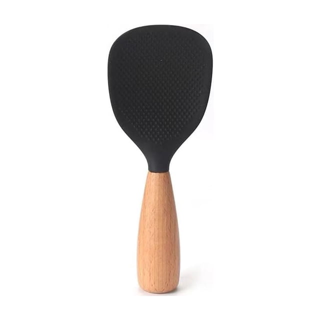 Spatule Multifonction Cuillère de Cuisson Antiadhésive Spatule à Riz Autoportante en Silicone avec Manche en Bois pour Servir