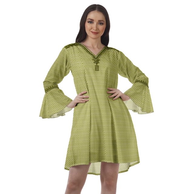 Moomaya Robes Mini Imprimées à Col en V pour Femmes Manches à Volants Robes de Plage pour Femmes