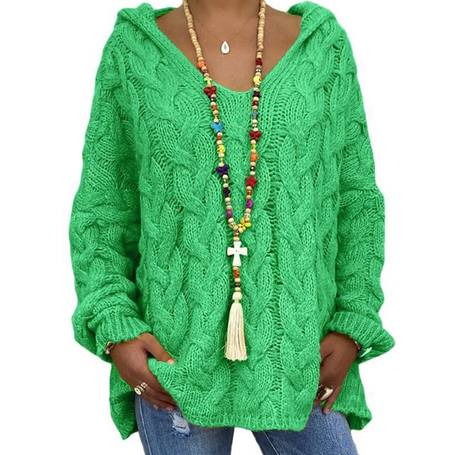 UKAP Ladies Pullover Winter Warm Sweater Solid Color Jumper Tops Loose Chic Hoodies Green M