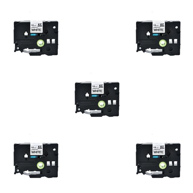 ZLight ABS Label Printer Tape Waterproof Oilproof Self-adhesive Clothes Shop Tag Maker Ribbon Replacement for P-Touch Black on White 5Set