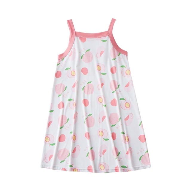 Zwiiyzr 2025 Robe de Nuit Douce pour Fille 3-10 Ans Sans Manches à Bretelles Spaghetti Pyjama Robe pour Enfants Tenue de Nuit Rose