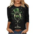thumbnail image 2 of St. Patricks Day Ladies' St. Patricks Day Printed Round Neck Three Quarter Sleeve 3/4 Sleeve T-Shirt Loose Top, 2 of 5