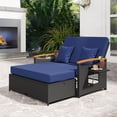 thumbnail image 1 of Costway Patio Rattan Daybed Set with Cushioned Loveseat & Storage Ottoman for Porch Navy + Black, 1 of 10