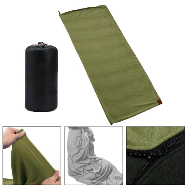 Soft Fleece Sleeping Bag Liner Business Backpacking Thermal Camping Weather Sleeping Blanket Dark Green