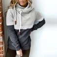 thumbnail image 3 of Pompotops Femmes Casual Patchwork Pull Tulleck Hoodies Manches Longues Cordon à Capuche Tops Sweatshirt, 3 of 6