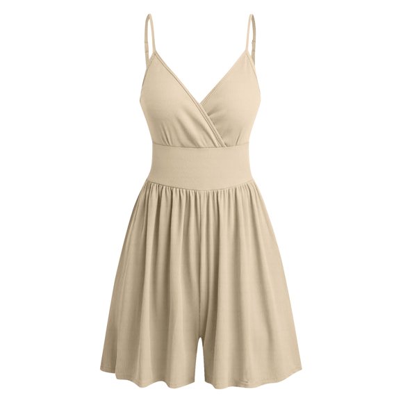Gspmoly Shorts for Women, Womens Summer Casual Romper Sleeveless Athletic Trendy Short Jumpsuit Athletic Shorts for Women Holiday Gifts Beige S