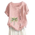 thumbnail image 1 of Leutsin Womens Plus Size O-Neck Short Sleeve Print Buttons Cotton Linen Vintage Tops, 1 of 4