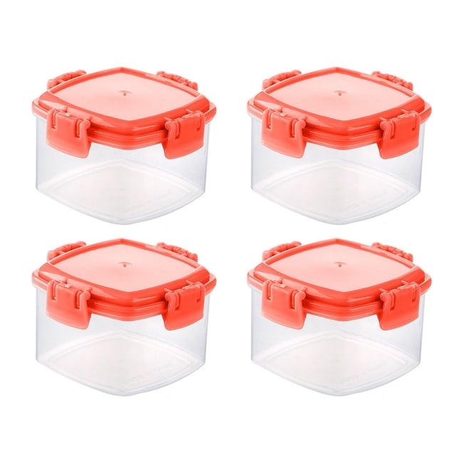 Food StoragePremium Mini Square Seasoning Bottles with Leakproof Lids – Transparent 4Pcs for Kitchen Organization and Picnics
