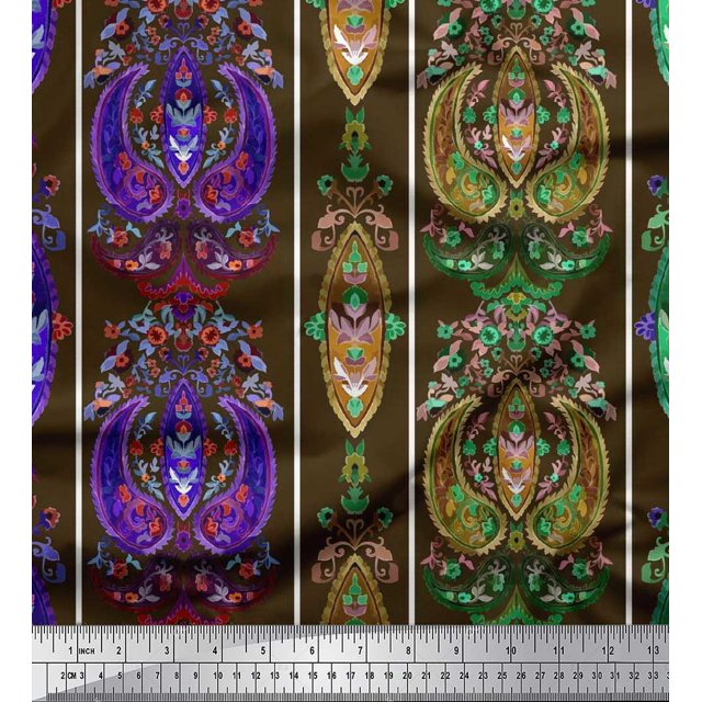Soimoi Poly Georgette Fabric Stripe & Paisley Ethnic Decor Fabric Printed Yard 42 Inch Wide