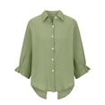 thumbnail image 4 of RKSTN Hauts pour Femmes Couleur Unie Coton et Lin Col Rabattu Chemises à Manches Longues Blouses Décontractées Printemps Été Polyvalentes Amples Grande Taille Hauts pour Femmes, 4 of 5