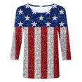 thumbnail image 4 of Lenago Débardeurs d'Été Grande Taille pour Femmes Mode Manches Courtes Col Rond Rétro Imprimé Ample Blouse Manches Trois-Quarts Tenues du 4 Juillet pour Femmes, 4 of 4