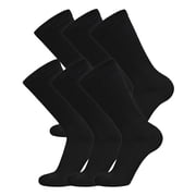 6 Pairs of Big and Tall Cotton Diabetic Non-Binding Neuropathy Crew Socks (Black, Sock Size 13-16)
