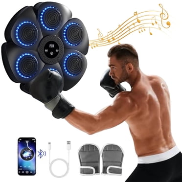 Iumwxz Machine de Boxe Musicale Intelligente Améliorée Bluetooth Rechargeable avec Gants de Boxe, Entraîneur de Frappe Mural, Outil Domestique, Plastique Noir, Fin de Semaine Sans Taxes