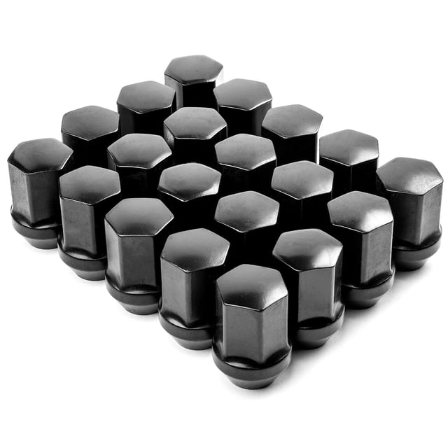Krator 20 Pcs Écrous de Roue Noirs 9/16 Pouces-18 avec Siège Hexagonal Conique de 22 mm, Fabriqué en Acier Forgé à Froid SCM 435. Comprend un Siège Conique Effilé avec un angle de 60 Degrés et une Longueur Totale de 1,5 Pouces. Comprend 20 Écrous de Roue Adaptés pour Améliorer les Roues du Véhicule et Souvent Utilisés pour des Accessoires Automobiles Compatibles OEM.