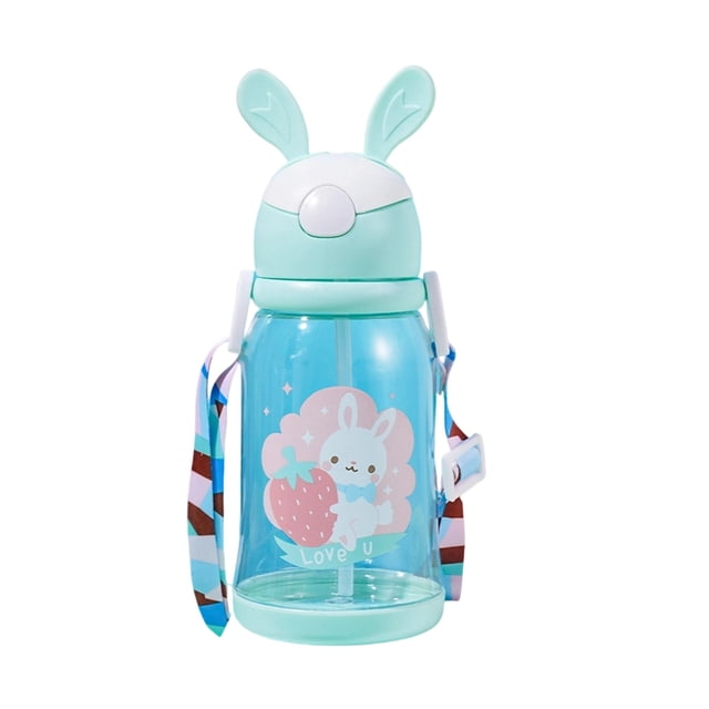 Rabbit Shaped Straw Water Bottle with Flip Top Lid, Large Capacity Reusable Plastic Bottle for Outdoor, Commute and Daily Hydration
