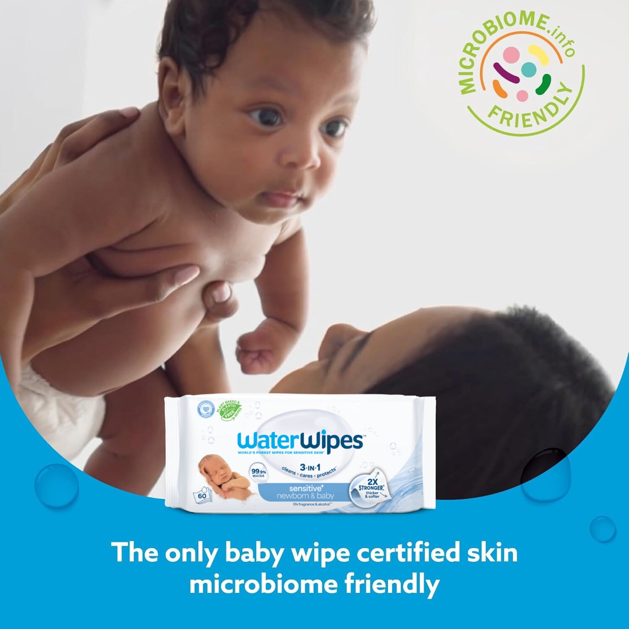 WaterWipes Sensitive Lingettes pour Nouveau-Nés & Bébés, 99.9 % d'Eau, Sans Parfum & Hypoallergéniques