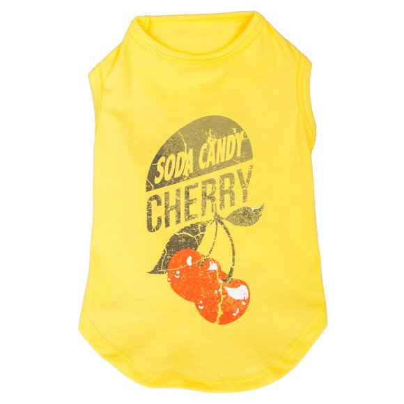 Blueberry Pet Cherry Soda Candy Cotton Dog Tank Top T Shirt in Sunshine Yellow Back Length 14"" Pack of 1 Clothes for Dogs