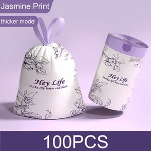 100Pcs Sacs de poubelles de salle de bains parfumés, petit sac de poubelle solide, sacs de poubelle en plastique à cordon d'étirage, sac en caoutchouc épais et sans fuite pour petite poubelle, sacs à corbeilles 17,71"X19,68"