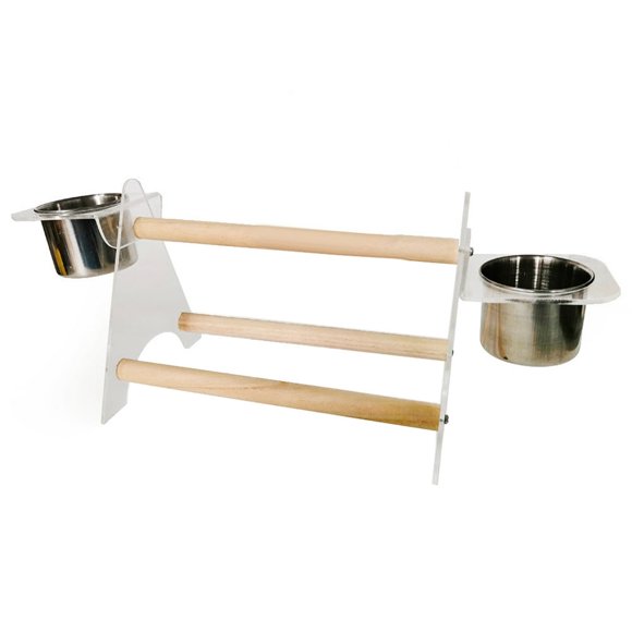 MesaSe Pet Toy Wood Parrot Standing Perch Bar Climbing Water Food Feeder Bowl Bird Triangle Toy