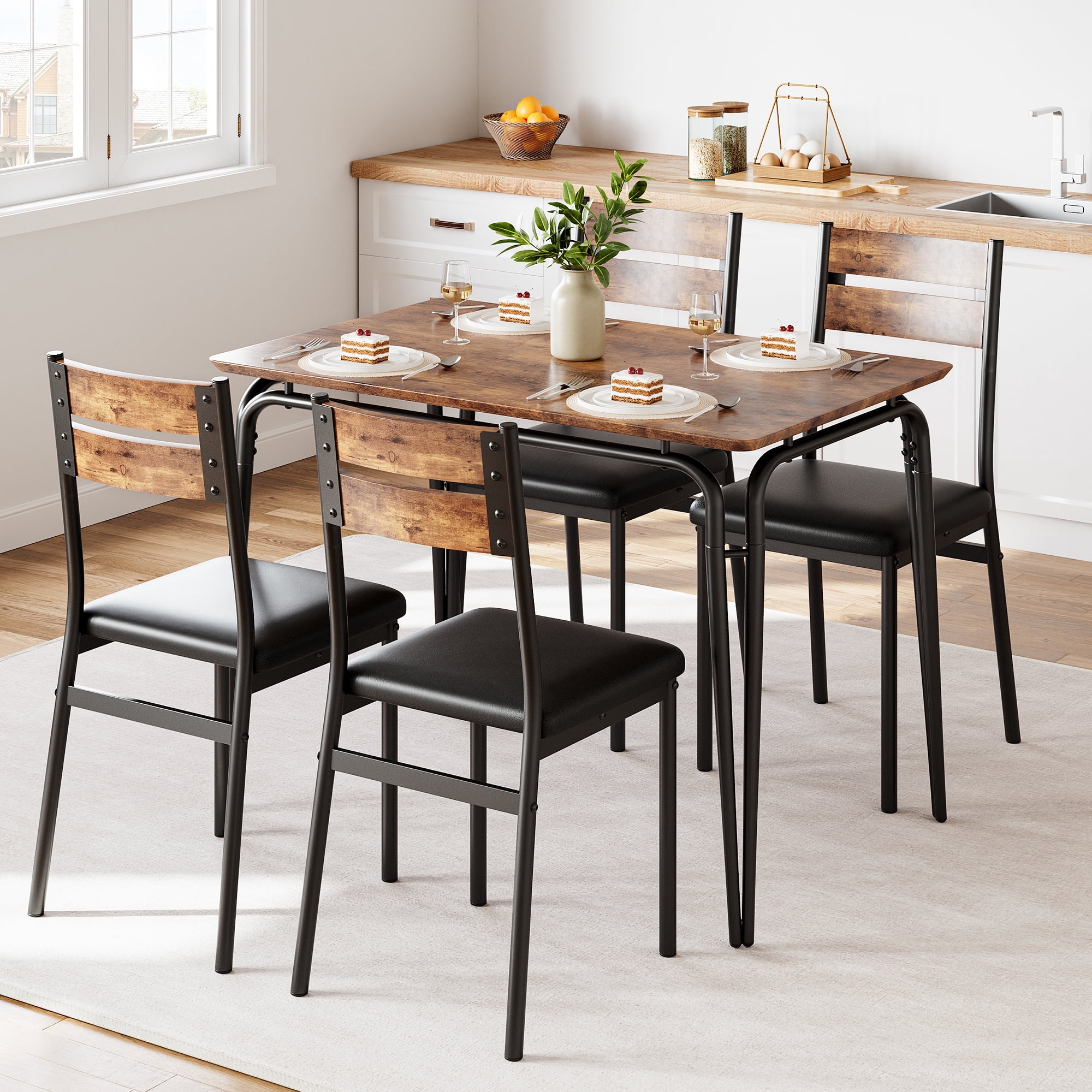 Ourlova Dining Table for 2, Small Square kitchen Dinner Table Set for 2,Space Saving Wood Modern Dinette With Upholstered,Dining Room Furniture