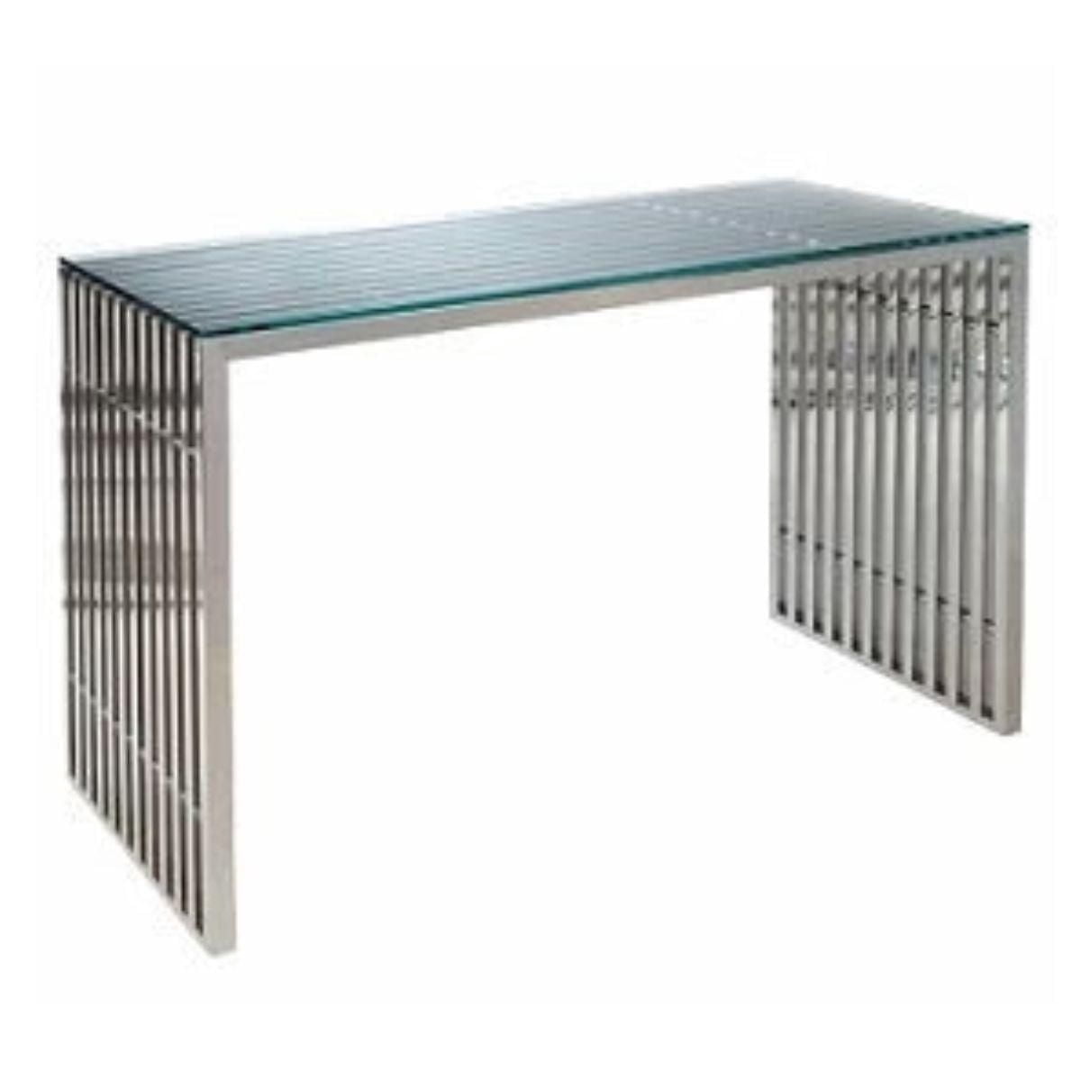 Table console Deanna Slate en acier inoxydable avec plateau en verre transparent