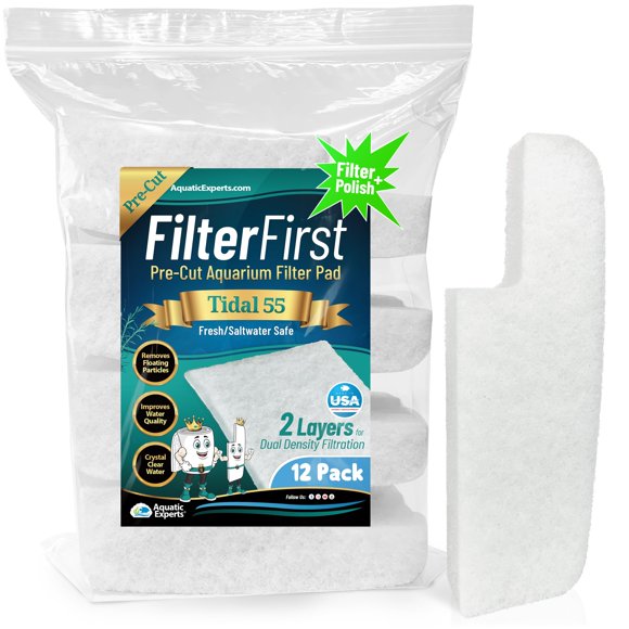 Aquatic Experts Aquarium Filter Floss for Fish Tank Filters - FilterFirst Aquarium Filter Pad - Aquarium Filter Media for Crystal Clear Water (12 Pack Tidal 55 Compatible)
