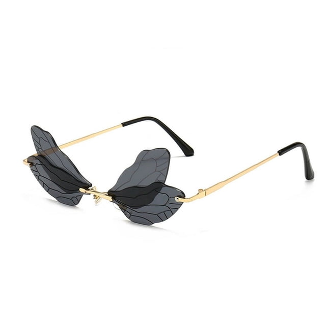 Lunettes de Soleil Femme Sans Monture Mode Vintage Libellule Steampunk Sans Monture Dégradé Nouveau