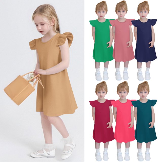 Milgrthf Robe d'Été pour Filles Enfants Décontractée Col Rond Sans Manches Mode Texturée Ourlet à Volants Mini Robe Débardeur Robes d'Été pour Préadolescentes Bleu Pâle 3 Ans