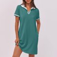thumbnail image 3 of Dvprdro Robes pour Femmes Mode Classique Uni à Manches Courtes Robe Mini Décontractée d'Été Tennis Golf Robe Chemise avec Poches, 3 of 5