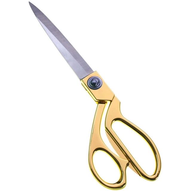 Ribbon Cutting Scissors Giant Scissors with ultra-sharp stainless steel blades and a gold-plated ergonomic handle. Designed for ribbon cutting ceremonies, fabric cutting, and heavy-duty tasks like cutting plastic and cardboard. Suitable for sewing, tailoring, and crafting.