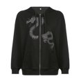 thumbnail image 2 of Women Casual Hooded Jacket Long Sleeve Zip Up Rhinestone Dragon Print Outwear with Pockets, 2 of 7