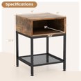 thumbnail image 3 of Costway 2 Pcs Table d'Appoint à 3 Niveaux avec Dessus en Bois, Cadre en Métal, Cube de Rangement et Tablette en Treillis, Carré, 3 of 10