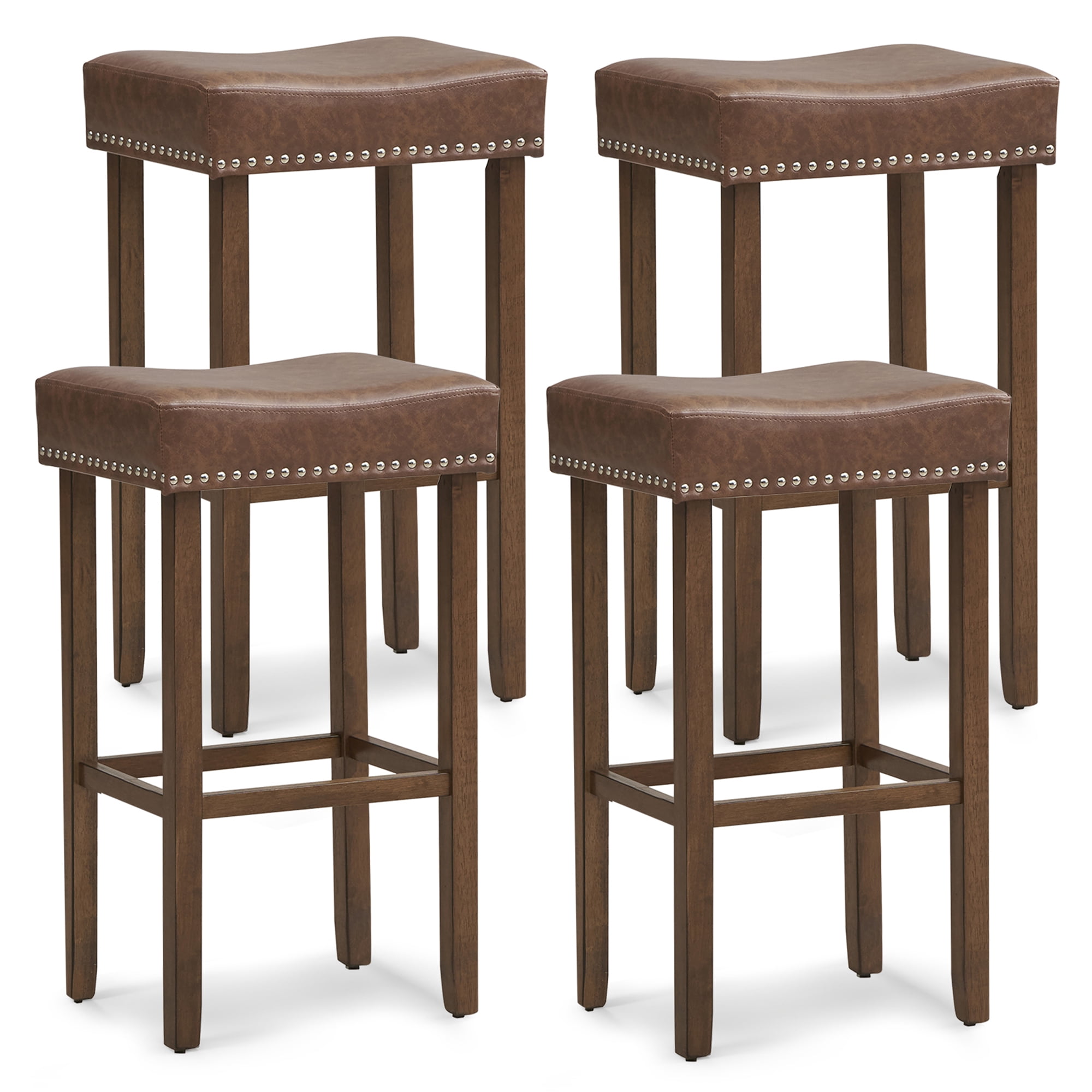 Gymax 4PCS 29.5'' Bar Stool Set Counter Height Saddle Stools w/ Rubber Wood Frame