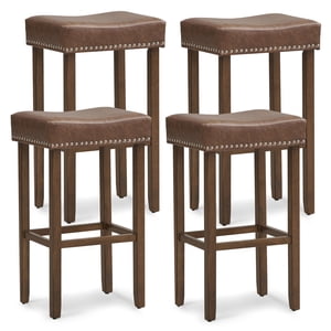 Gymax 4PCS 29.5'' Bar Stool Set Counter Height Saddle Stools w/ Rubber Wood Frame