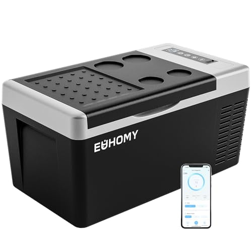 EUHOMY 12 Volt Refrigerator, 19QT(18L) Compressor Electric Cooler APP Control, Car Fridge -4?~68?, Portable Refrigerator 12/24V DC 110-240V AC, Portable Freezer for Camping, Travel, Boat