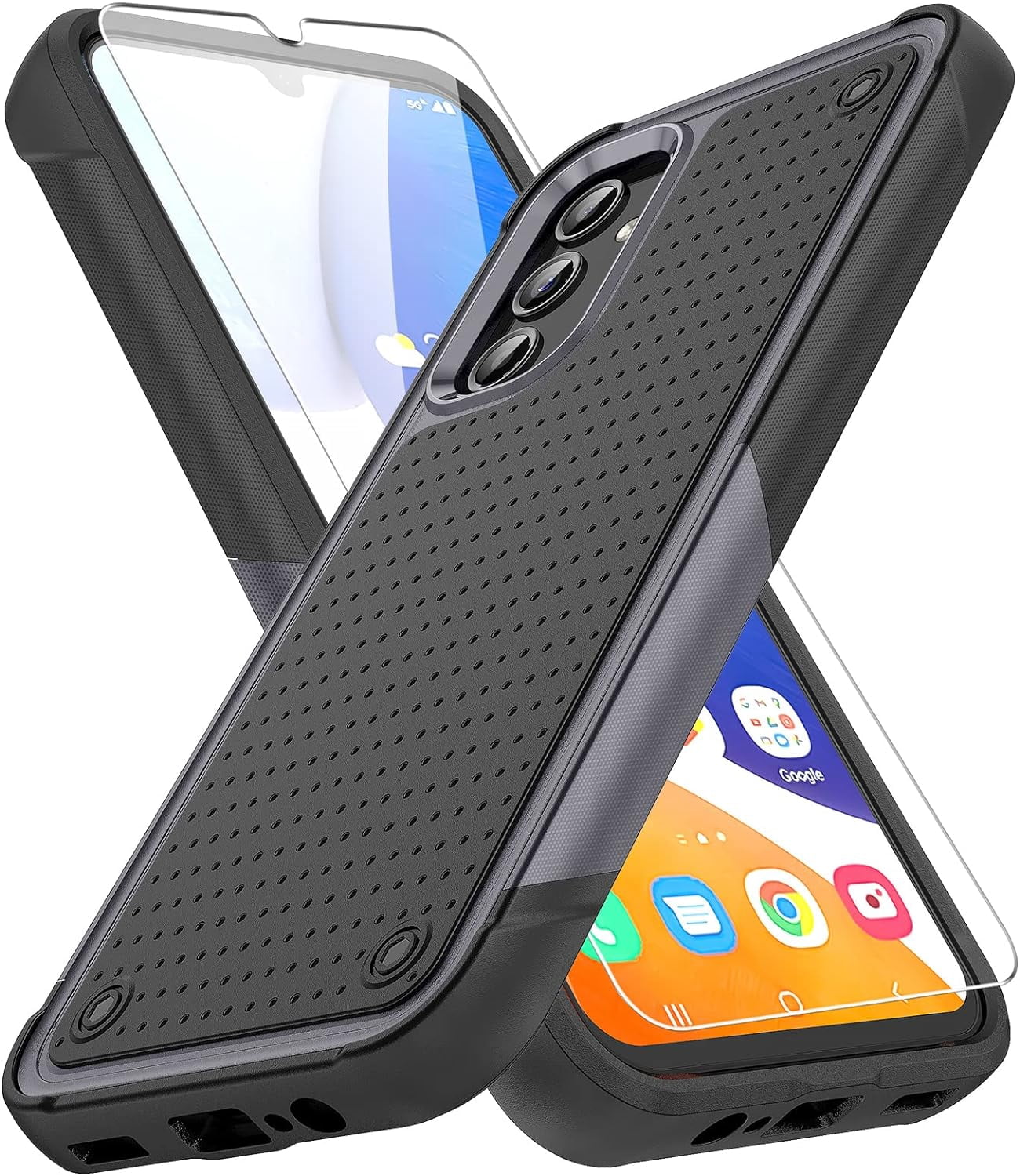 REQO for Galaxy A14 5G Phone Case,Samsung Galaxy A14 5G Case with Screen Protector,Heavy-Duty Tough Rugged Shockproof Protective Phone Case for Samsung A14 5G, Gray Black