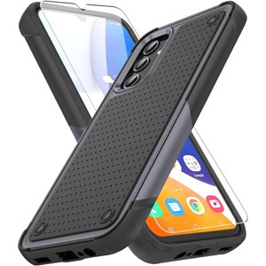 REQO pour Galaxy A14 5G Dossier téléphonique,Samsung Galaxy A14 5G Boîtier avec protecteur d'écran, Housse de téléphone de protection antichoc robuste pour Samsung A14 5G, Gris Noir